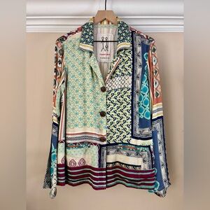 JOHNNY WAS for jackets & tops Silky Mixed Print Pattern Blazer / Button-Down | M